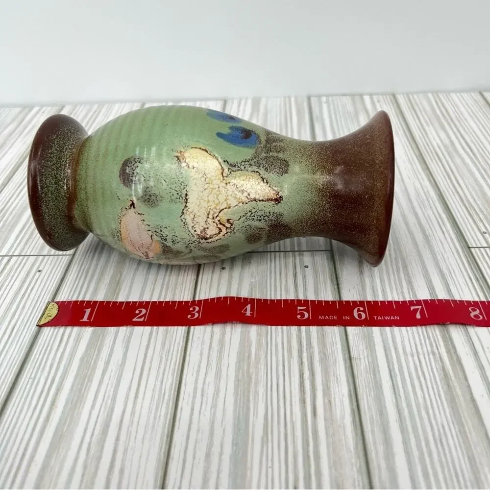Bud Vase stoneware green brown floral glazed made in Germany